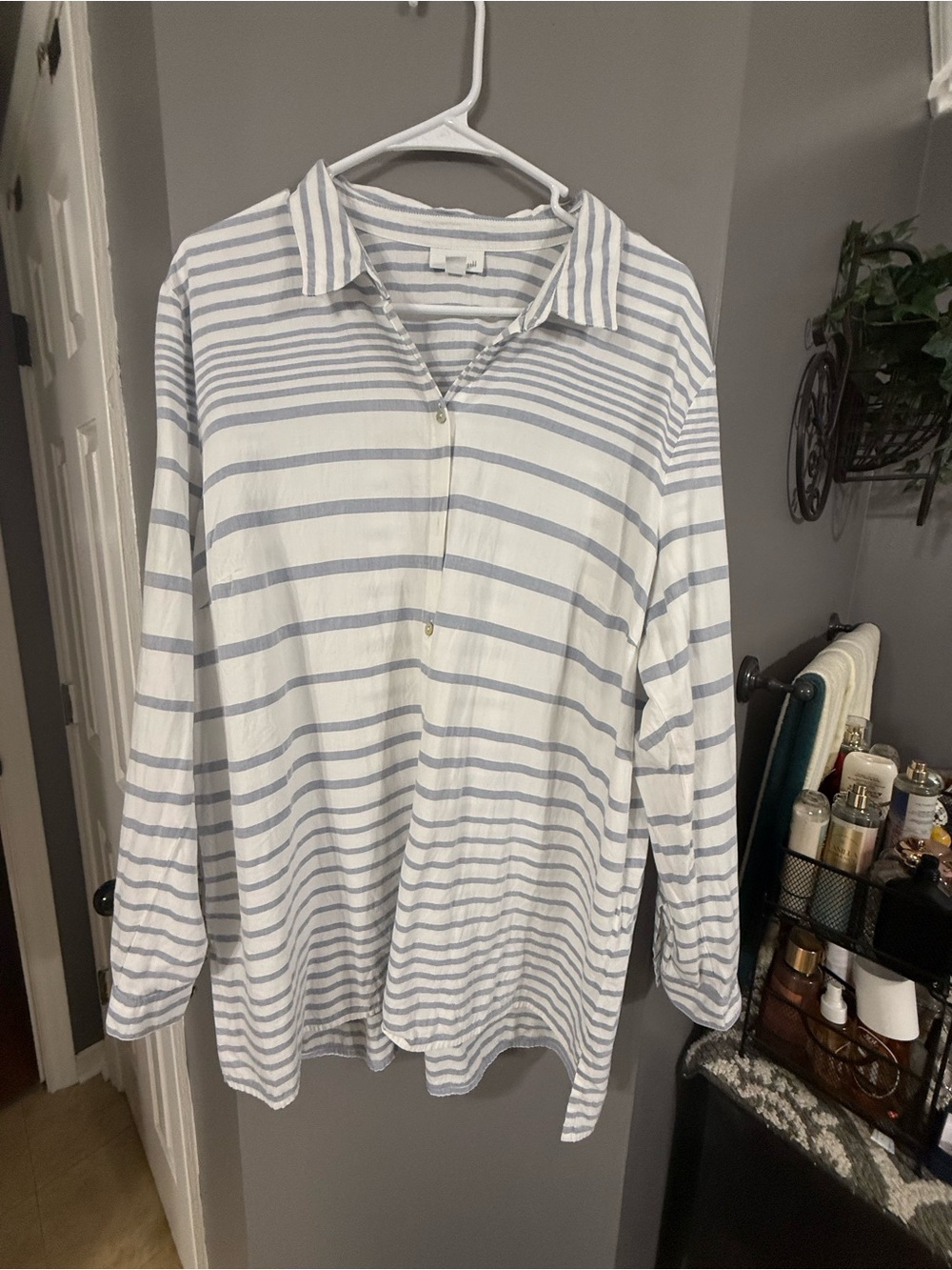 J. Jill White & Light Blue Striped Button-Down Shirt